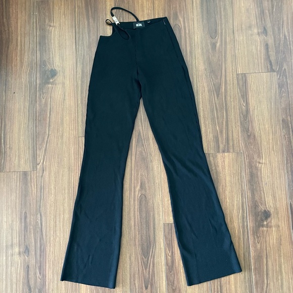 GCDS Black Ribbed Knit Bling Bell Bottoms – Hip Cut Outs – Size S (Original)